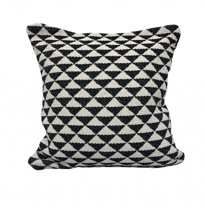 22" X 22" Black And White 100% Cotton Geometric Zippered Pillow