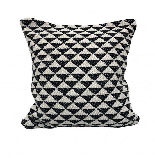22" X 22" Black And White 100% Cotton Geometric Zippered Pillow