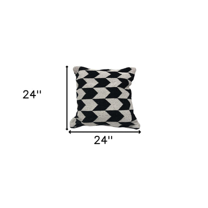 24" X 24" Black and White Geometric Cotton Zippered Pillow