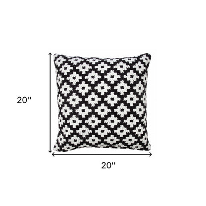 20" X 20" Orange And White 100% Cotton Geometric Zippered Pillow