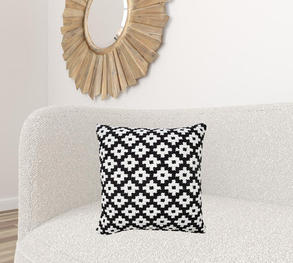 20" X 20" Orange And White 100% Cotton Geometric Zippered Pillow
