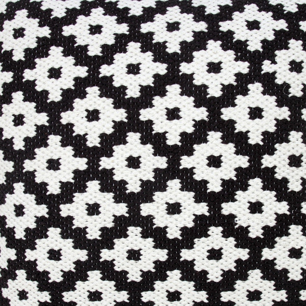 20" X 20" Orange And White 100% Cotton Geometric Zippered Pillow