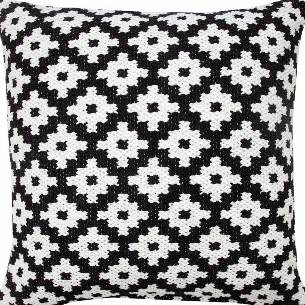 20" X 20" Orange And White 100% Cotton Geometric Zippered Pillow