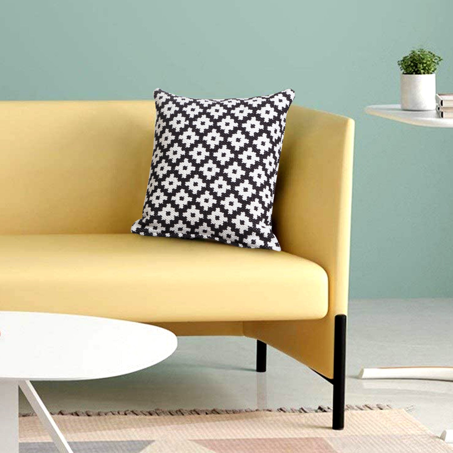 20" X 20" Orange And White 100% Cotton Geometric Zippered Pillow
