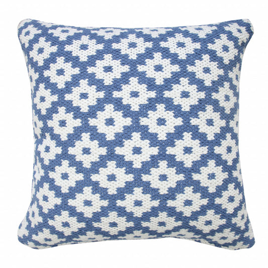 20" X 20" Orange And White 100% Cotton Geometric Zippered Pillow