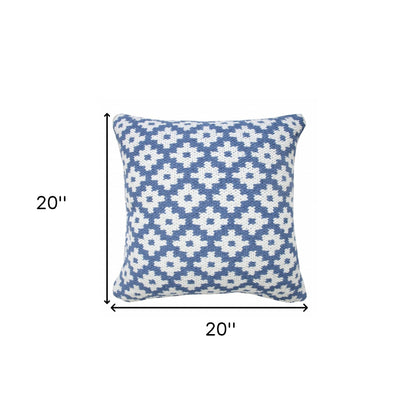 20" X 20" Orange And White 100% Cotton Geometric Zippered Pillow