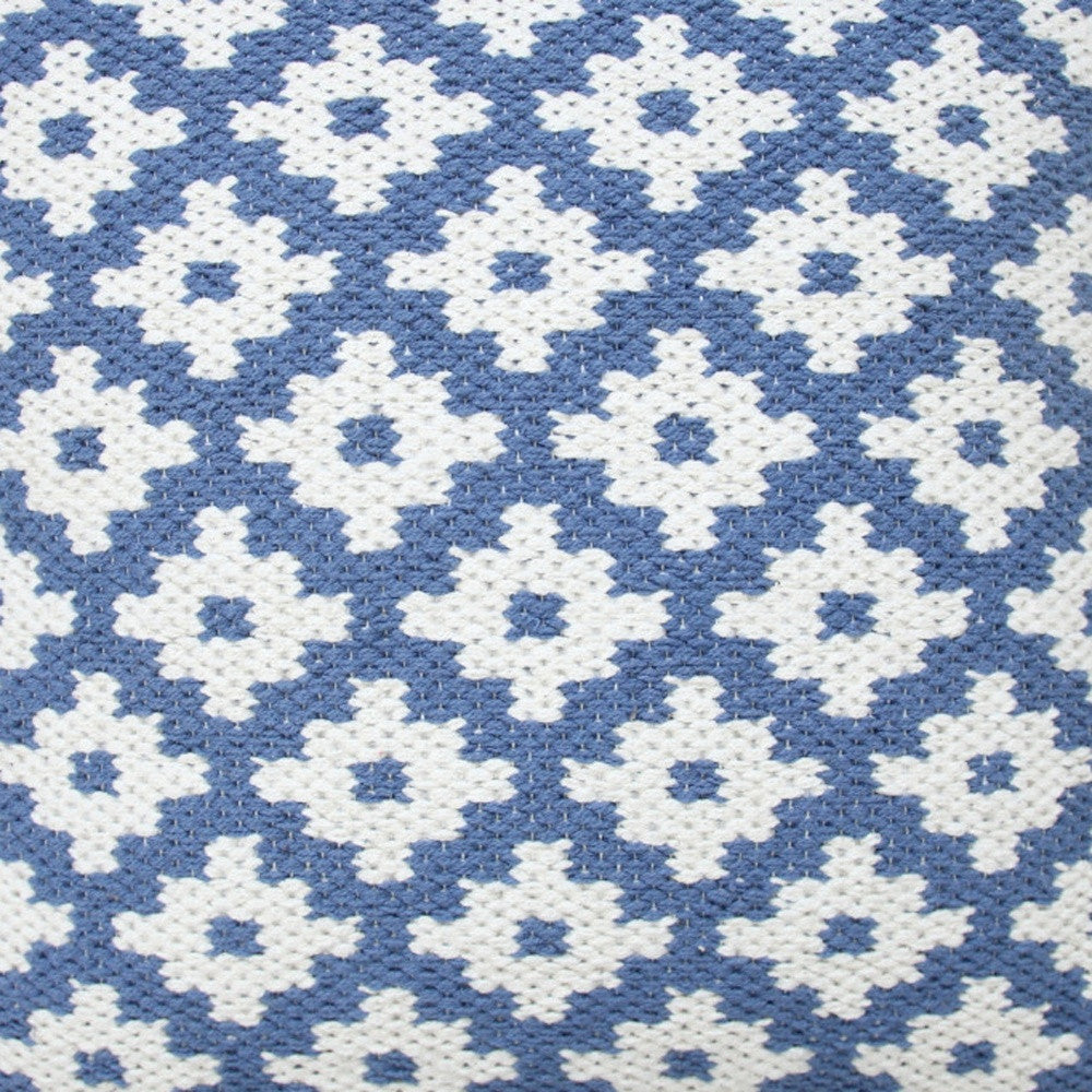 20" X 20" Orange And White 100% Cotton Geometric Zippered Pillow