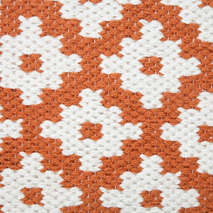 20" X 20" Orange And White 100% Cotton Geometric Zippered Pillow
