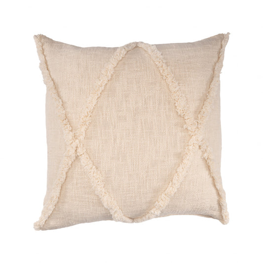 18" X 18" Beige And Natural 100% Cotton Diamond Zippered Pillow
