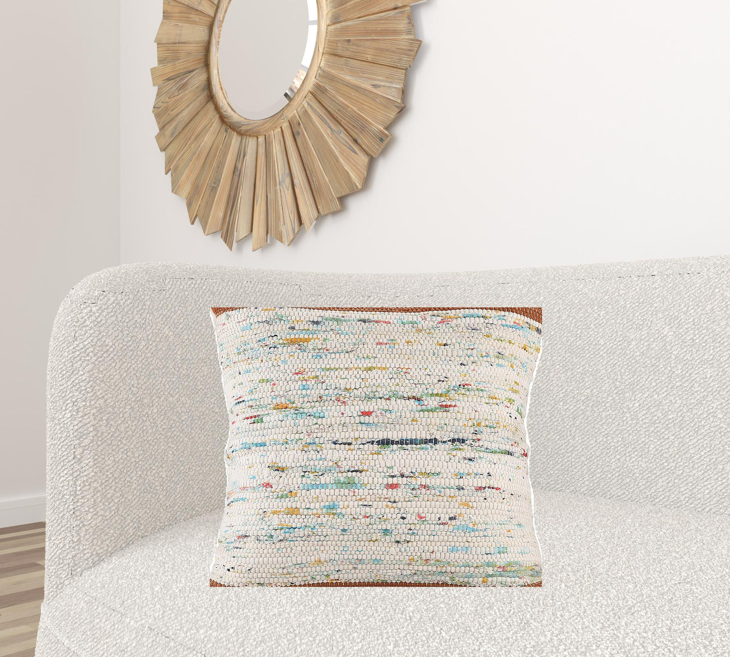 20" X 20" Blue And Off-White 100% Cotton Abstract Zippered Pillow