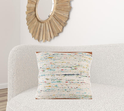 20" X 20" Blue And Off-White 100% Cotton Abstract Zippered Pillow