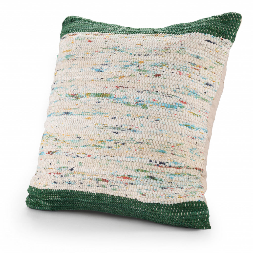 20" X 20" Blue And Off-White 100% Cotton Abstract Zippered Pillow