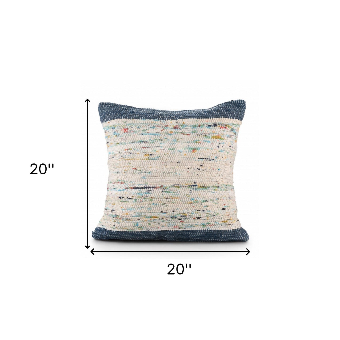 20" X 20" Blue And Off-White 100% Cotton Abstract Zippered Pillow