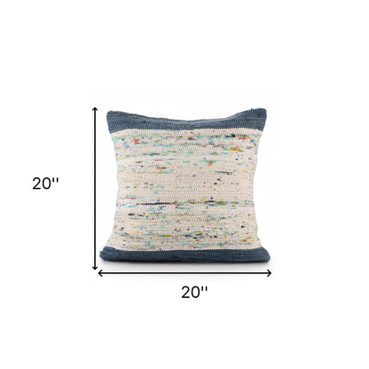 20" X 20" Blue And Off-White 100% Cotton Abstract Zippered Pillow