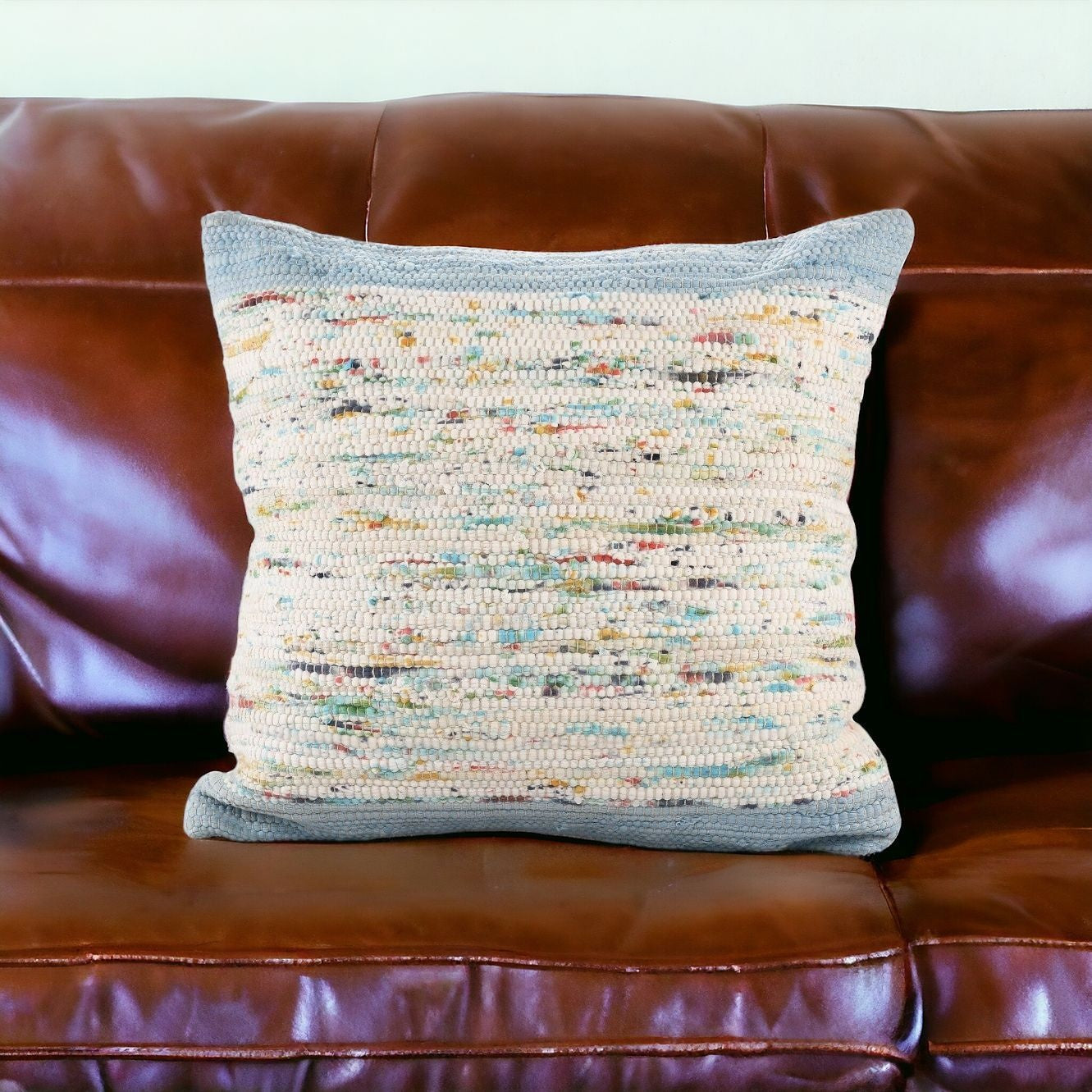 20" X 20" Blue And Off-White 100% Cotton Abstract Zippered Pillow