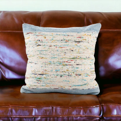 20" X 20" Blue And Off-White 100% Cotton Abstract Zippered Pillow