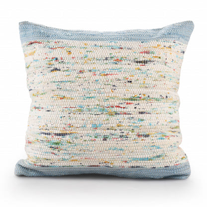 20" X 20" Blue And Off-White 100% Cotton Abstract Zippered Pillow