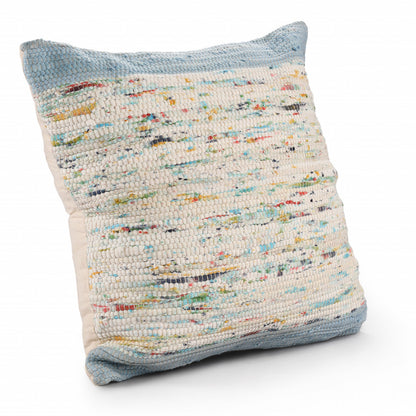20" X 20" Blue And Off-White 100% Cotton Abstract Zippered Pillow