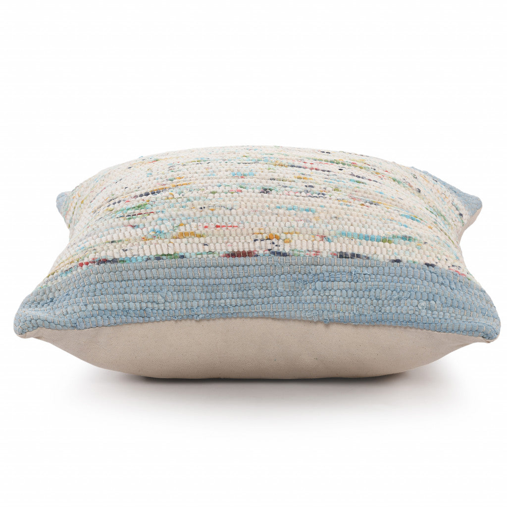 20" X 20" Blue And Off-White 100% Cotton Abstract Zippered Pillow