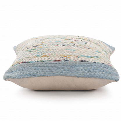 20" X 20" Blue And Off-White 100% Cotton Abstract Zippered Pillow