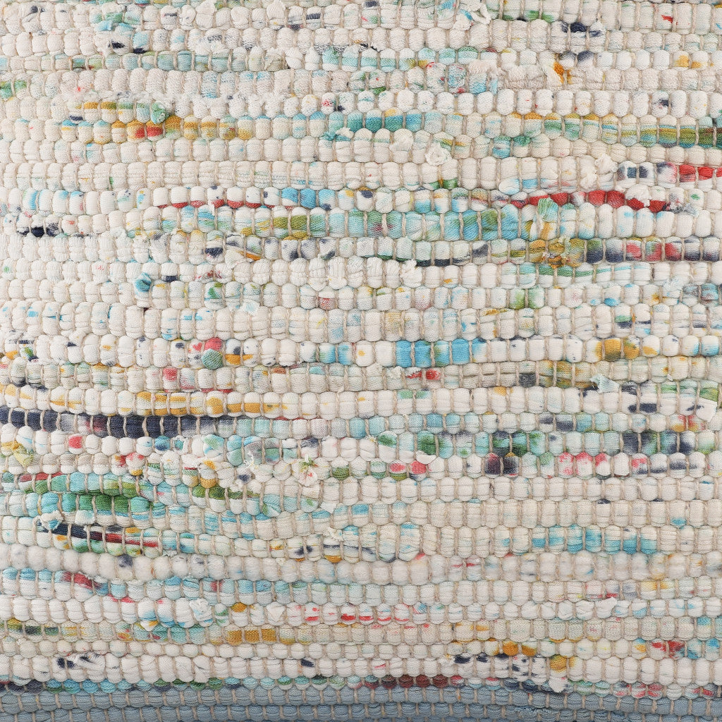 20" X 20" Blue And Off-White 100% Cotton Abstract Zippered Pillow