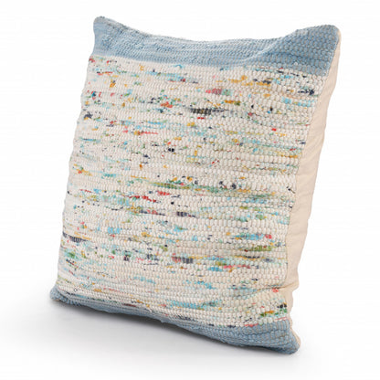 20" X 20" Blue And Off-White 100% Cotton Abstract Zippered Pillow
