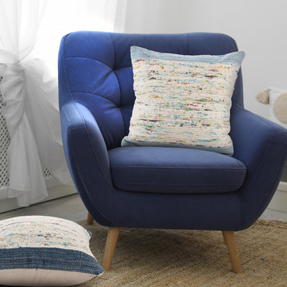 20" X 20" Blue And Off-White 100% Cotton Abstract Zippered Pillow