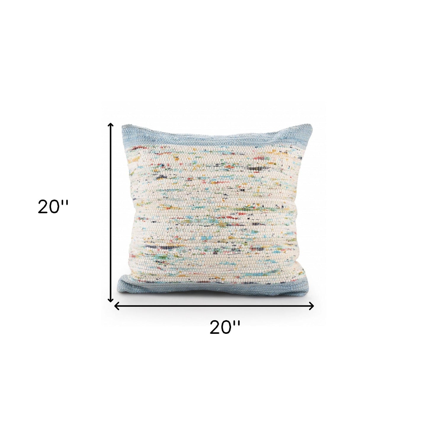 20" X 20" Blue And Off-White 100% Cotton Abstract Zippered Pillow