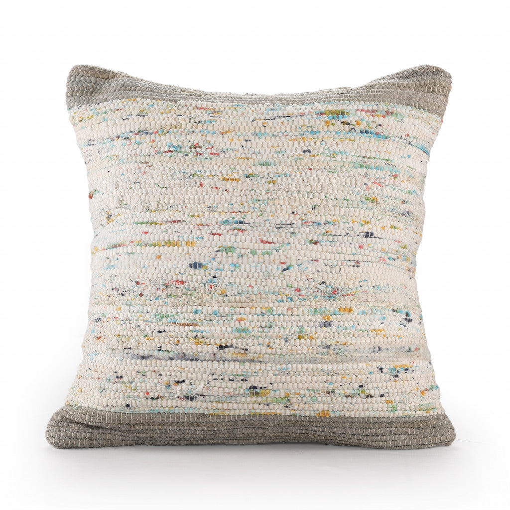 20" X 20" Blue And Off-White 100% Cotton Abstract Zippered Pillow