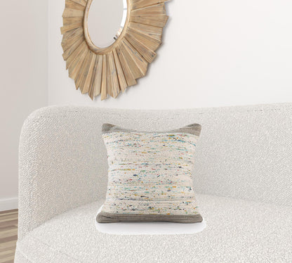 20" X 20" Blue And Off-White 100% Cotton Abstract Zippered Pillow