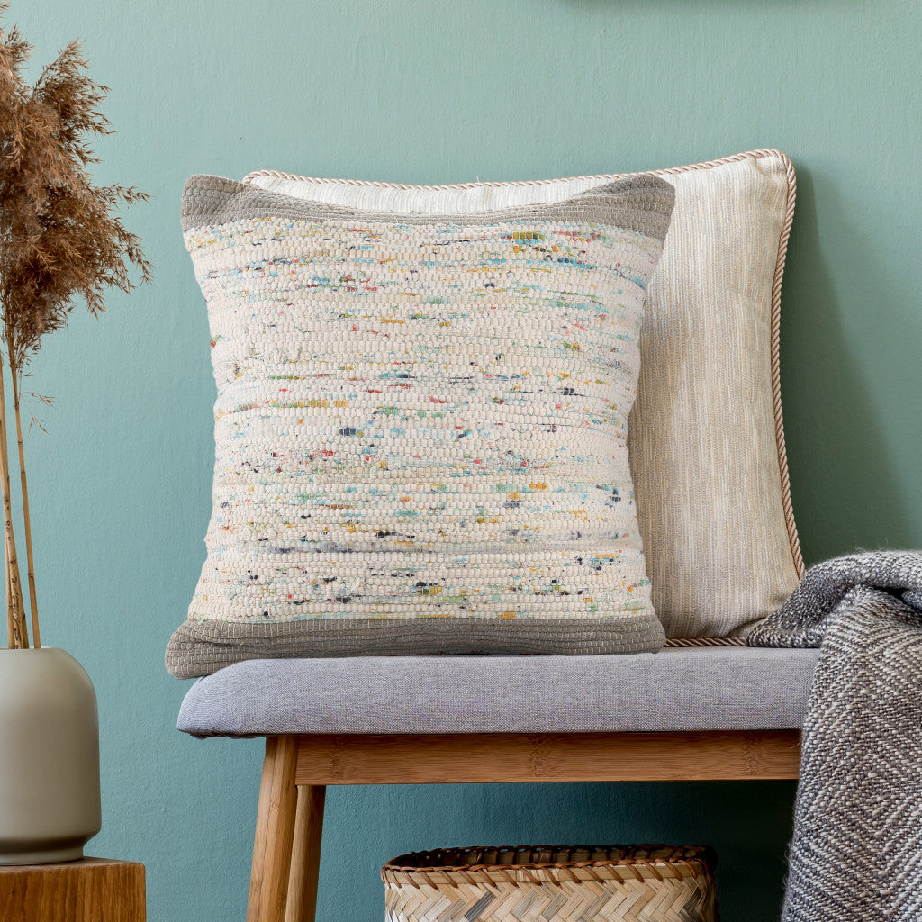 20" X 20" Blue And Off-White 100% Cotton Abstract Zippered Pillow