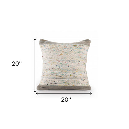 20" X 20" Blue And Off-White 100% Cotton Abstract Zippered Pillow