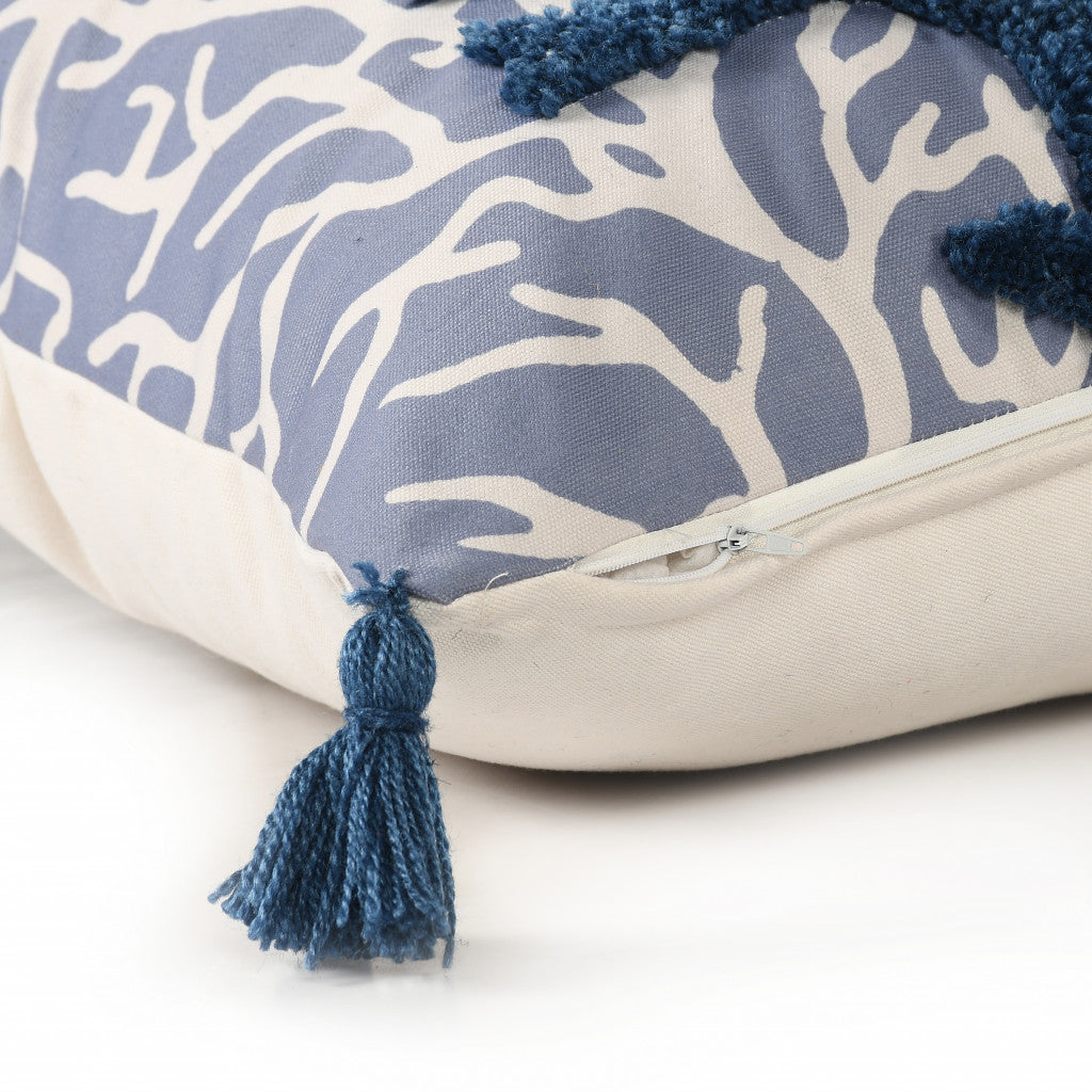 20" X 20" Blue Polyester Floral Zippered Pillow