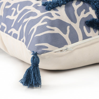 20" X 20" Blue Polyester Floral Zippered Pillow
