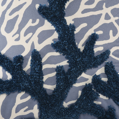 20" X 20" Blue Polyester Floral Zippered Pillow