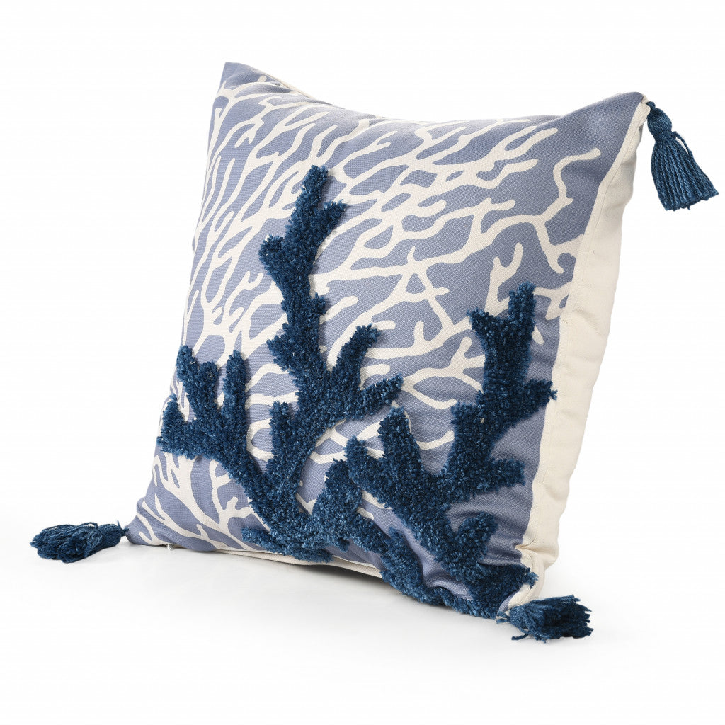20" X 20" Blue Polyester Floral Zippered Pillow