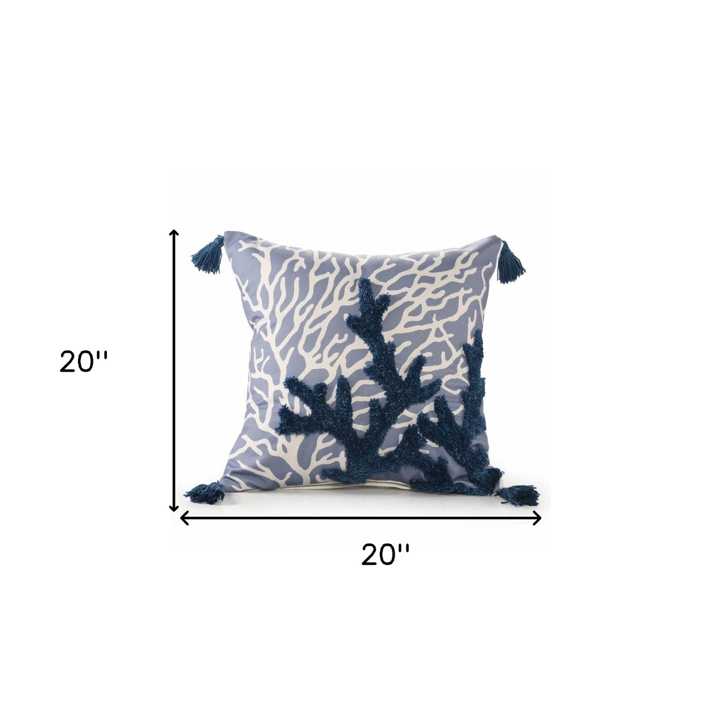 20" X 20" Blue Polyester Floral Zippered Pillow