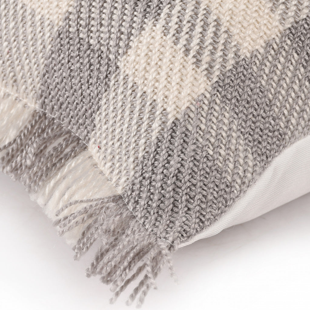 20" X 20" Gray And Ivory Polyester Plaid Zippered Pillow