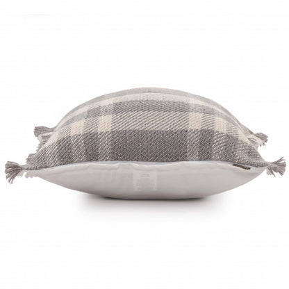 20" X 20" Gray And Ivory Polyester Plaid Zippered Pillow