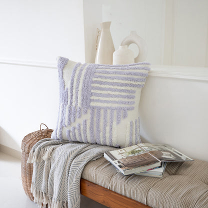 22" X 22" Cream And White 100% Cotton Striped Zippered Pillow