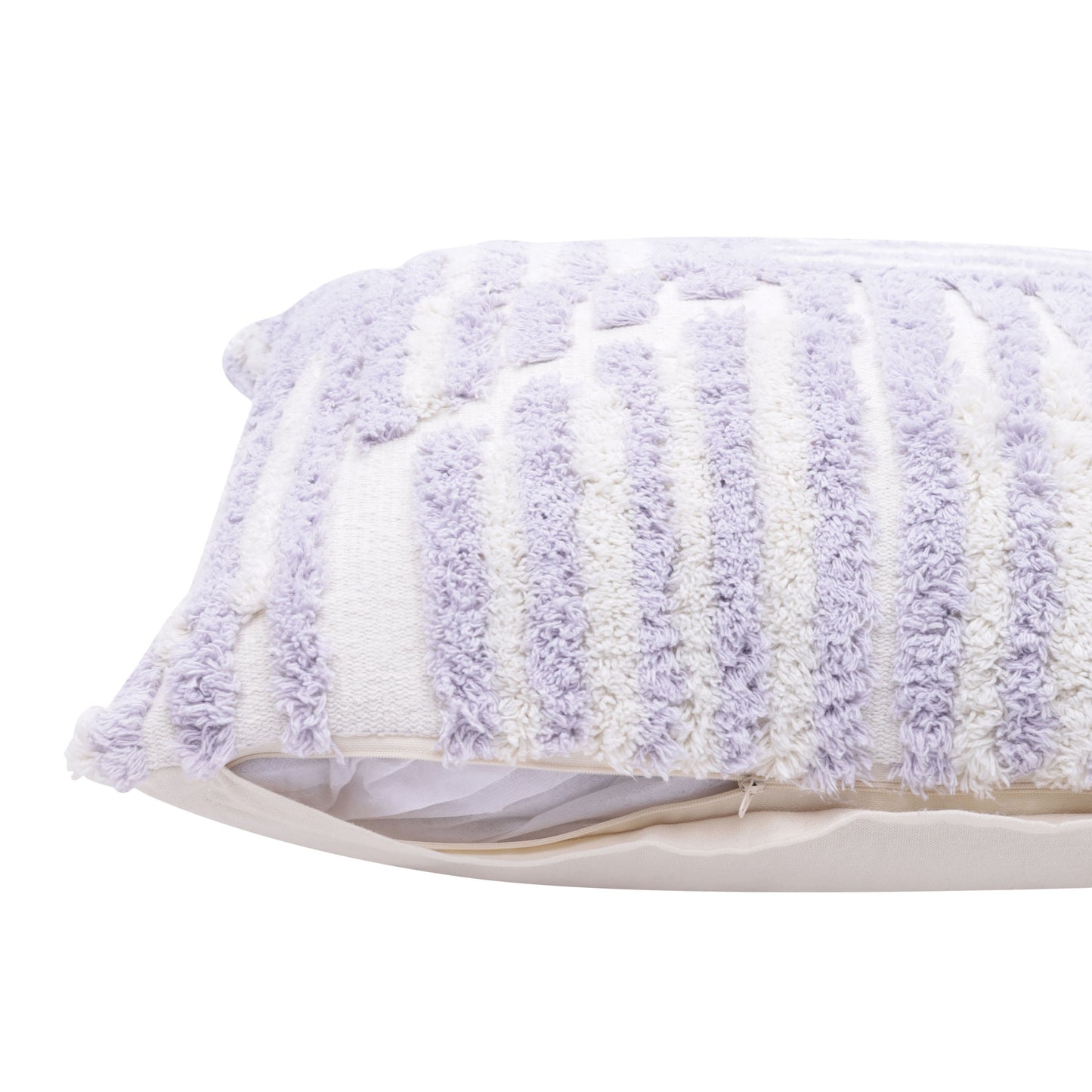 22" X 22" Cream And White 100% Cotton Striped Zippered Pillow