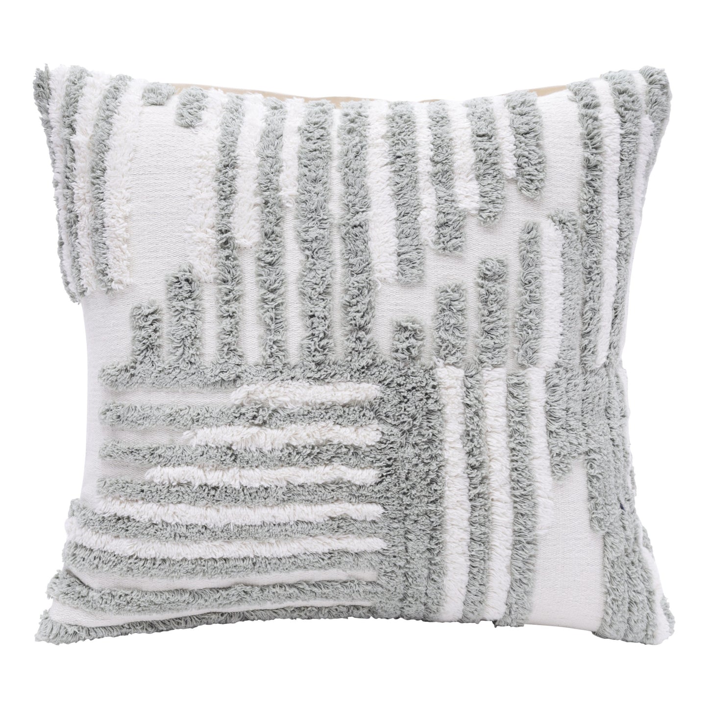 22" X 22" Cream And White 100% Cotton Striped Zippered Pillow