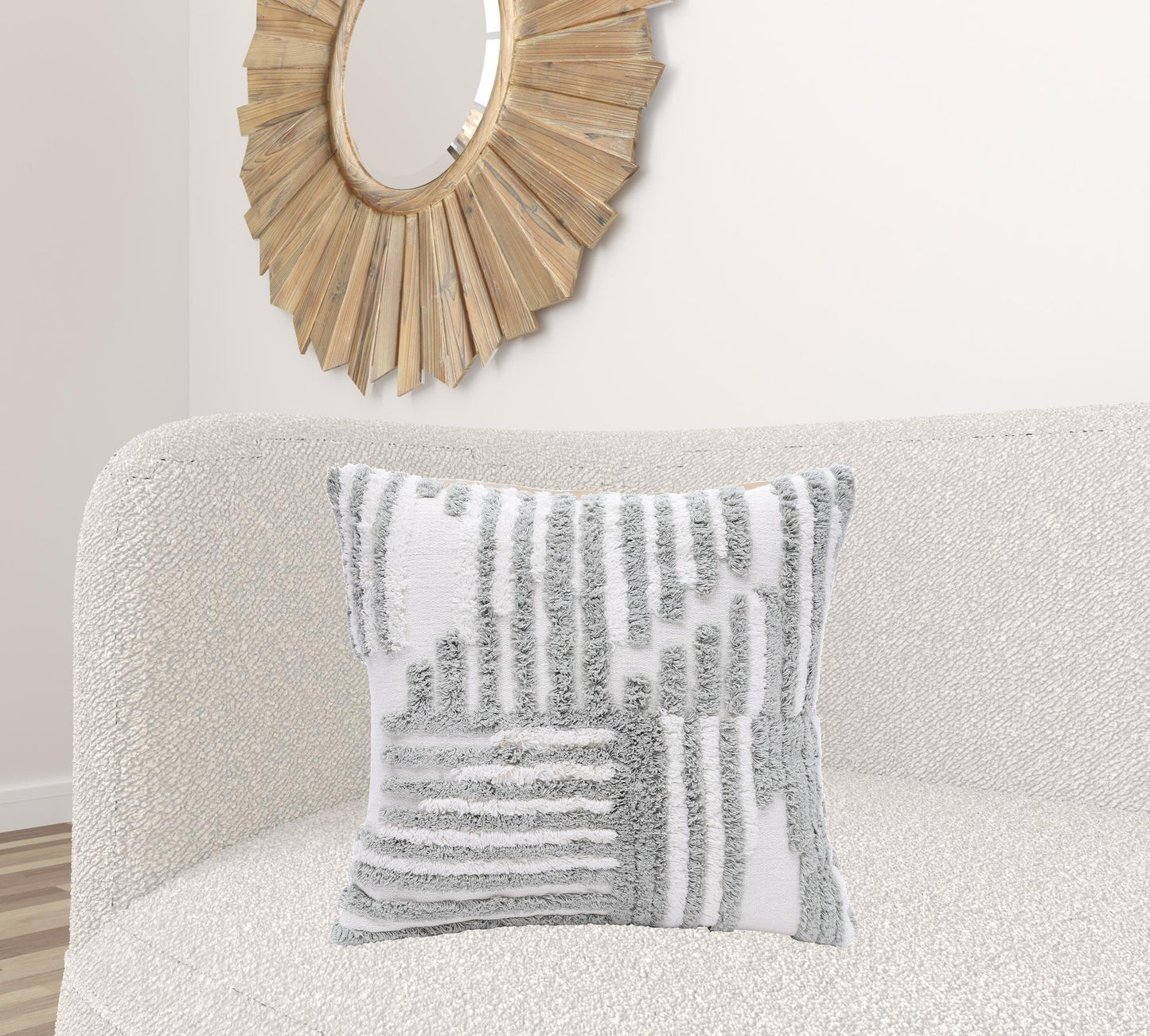 22" X 22" Cream And White 100% Cotton Striped Zippered Pillow