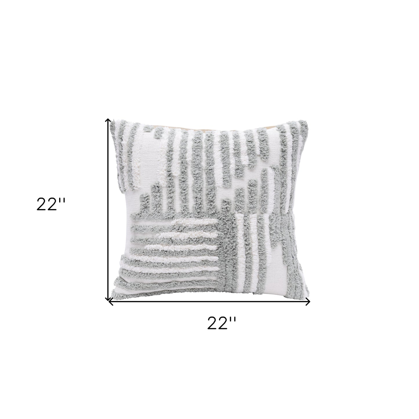 22" X 22" Cream And White 100% Cotton Striped Zippered Pillow