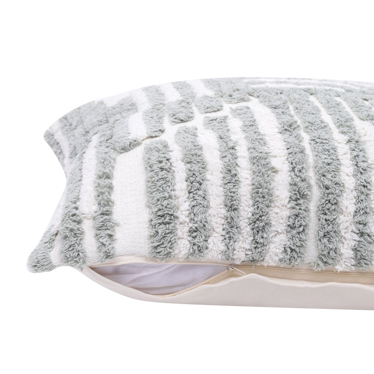 22" X 22" Cream And White 100% Cotton Striped Zippered Pillow