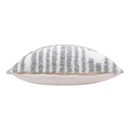 22" X 22" Cream And White 100% Cotton Striped Zippered Pillow