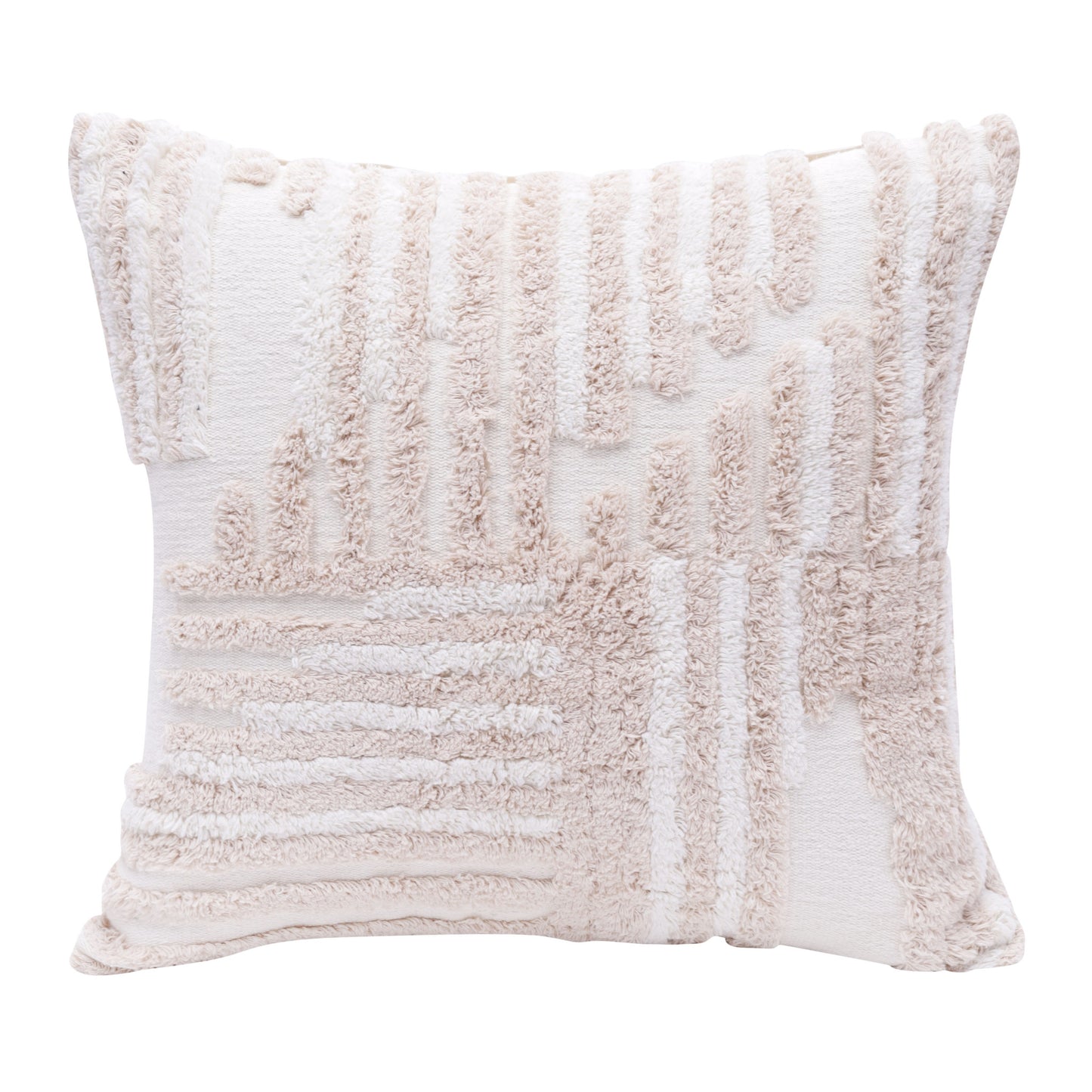 22" X 22" Cream And White 100% Cotton Striped Zippered Pillow