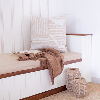 22" X 22" Cream And White 100% Cotton Striped Zippered Pillow