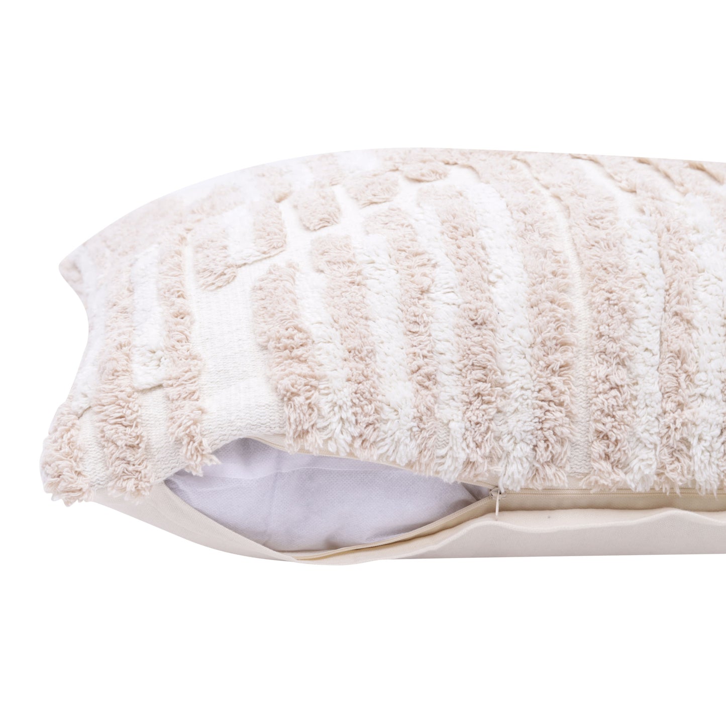 22" X 22" Cream And White 100% Cotton Striped Zippered Pillow