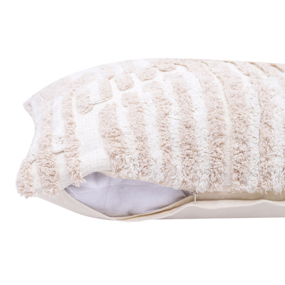 22" X 22" Cream And White 100% Cotton Striped Zippered Pillow